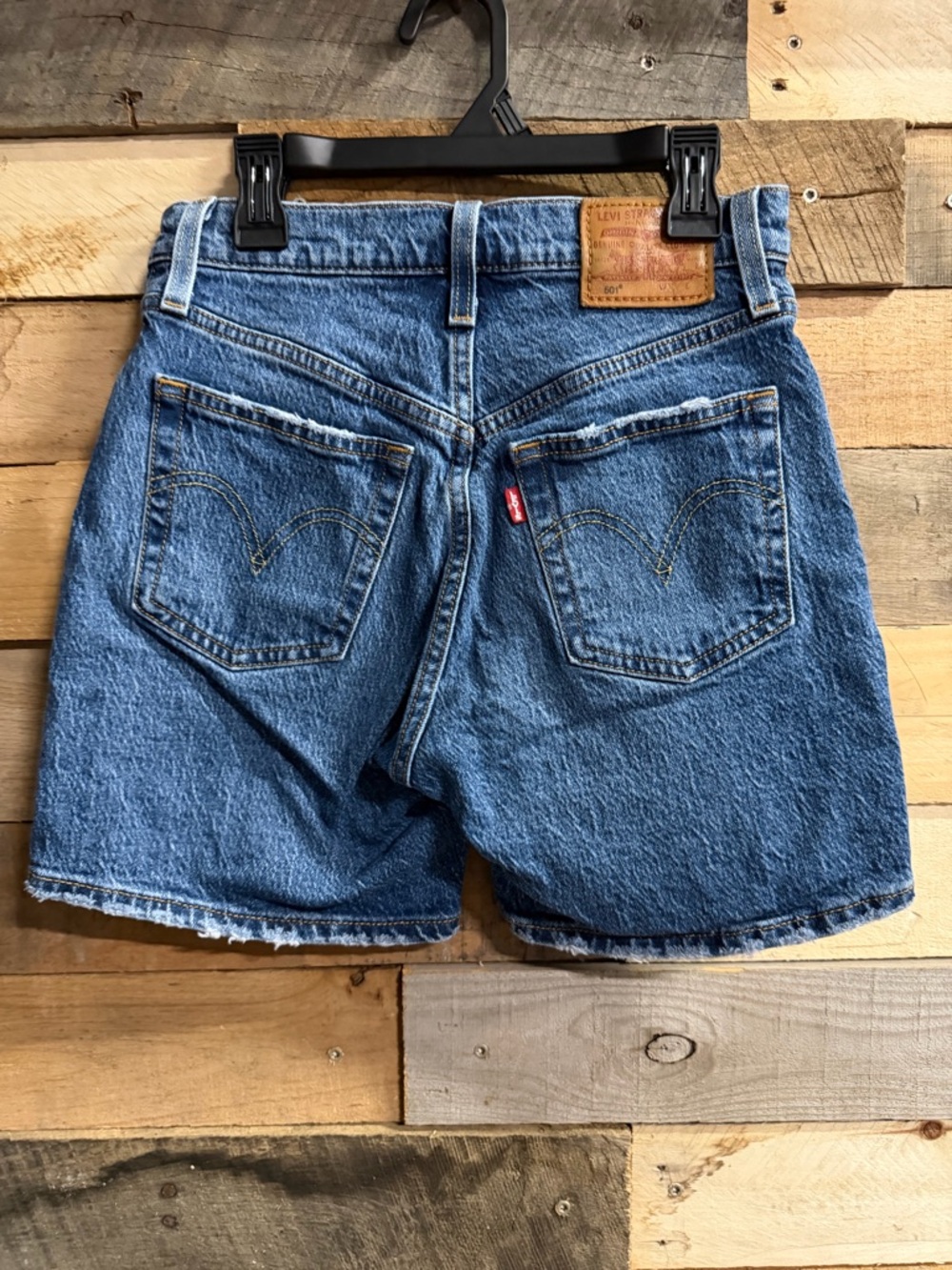 Levi's Button-Fly Distressed Blue Denim Shorts - Picture 6 of 11